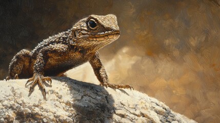 Obraz premium Tiny Lizard on a Rock in Nature Setting