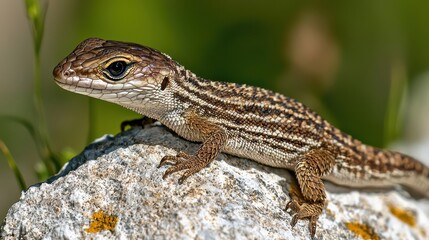 Naklejka premium Tiny Lizard Resting on a Rock in Nature