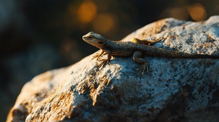 Obraz premium Tiny Lizard Resting on a Rock in Nature
