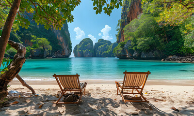 Serene Beach Scene: Reclining Chairs and Blankets on Phi Phi Island