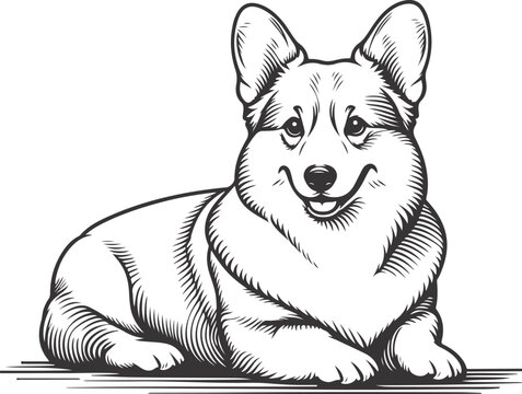 recommend clip art: Pembroke Welsh Corgi dog breed vector black line illustration isolated on a white background.