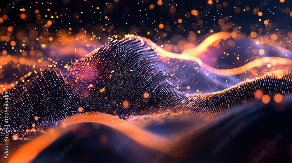 Poster dynamic flow of particles forming a hologram effect