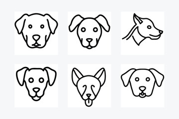 Dog Head Icon Line Art Vector Illustration Design Set