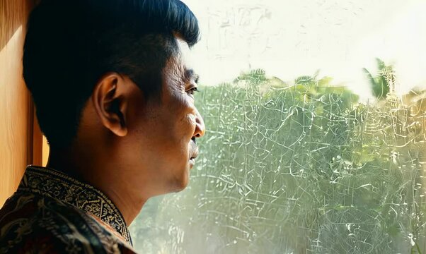 Indonesian Man Contemplating Life by Window