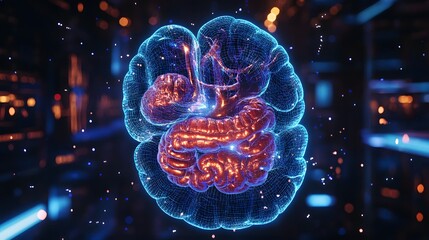 Obraz premium 10. A floating hologram showcasing the human digestive system, with animated movements