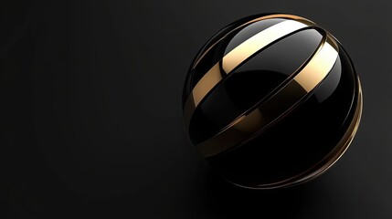 Black Sphere with Golden Bands on a Dark Background