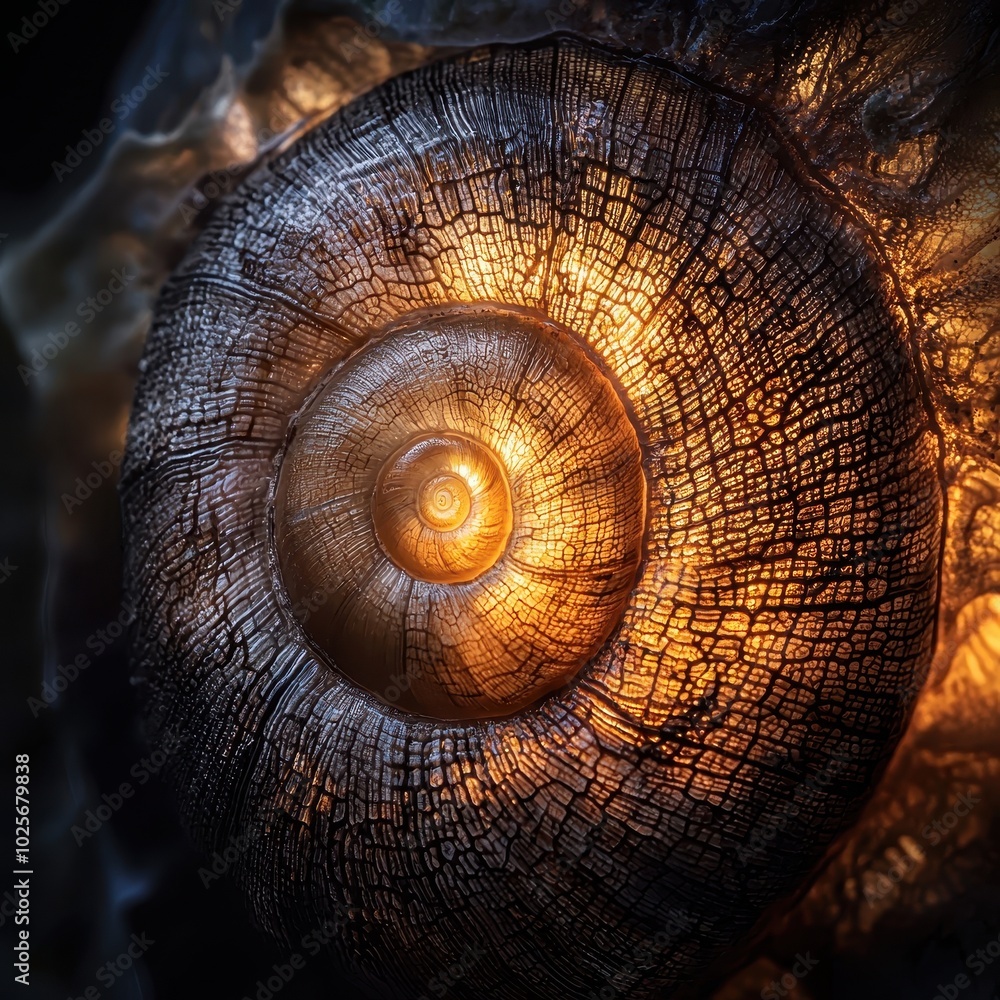Poster intricate shell of a snail in macro view