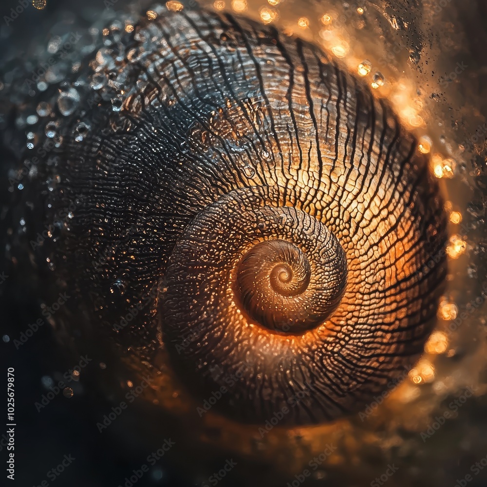 Poster intricate spiral patterns of snail shells up close