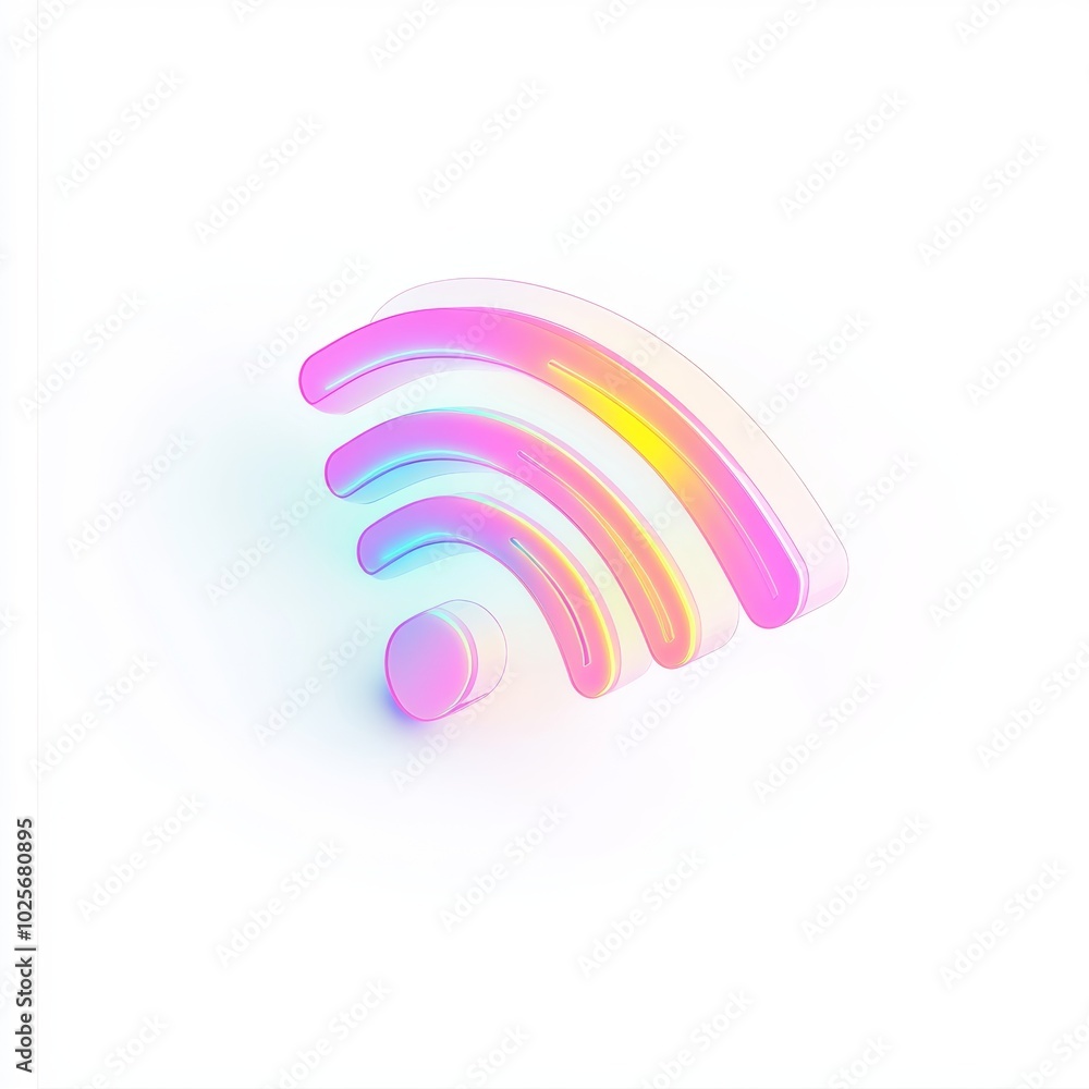 Poster colorful wireless signal icon illuminated with soft gradients on a white background showcasing moder