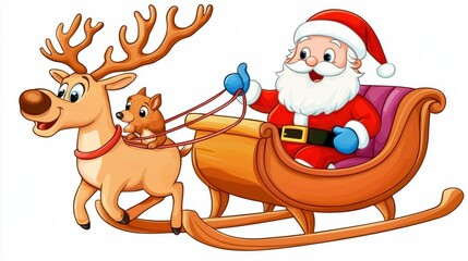 Fototapeta premium Santa Claus on Sleigh with Reindeer and Dog
