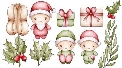 Fototapeta premium Cute Christmas Characters and Decorations for Holidays