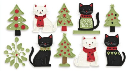 Cheerful Cats and Trees for Holiday Decor