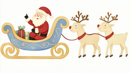 Naklejka premium Santa Claus in Sleigh with Reindeer for Holiday Joy
