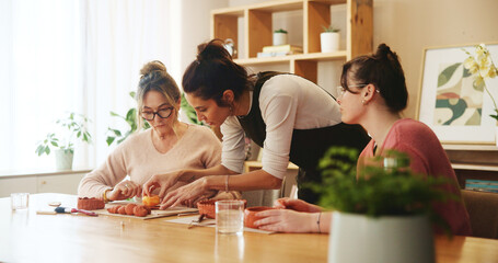 Pottery workshop, teaching and women with clay sculpture for molding skills, lesson and art...