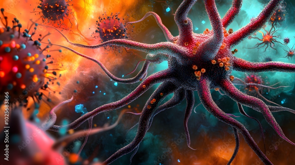 Poster 19. an animated view of the human nervous system with neurons and glial cells interacting