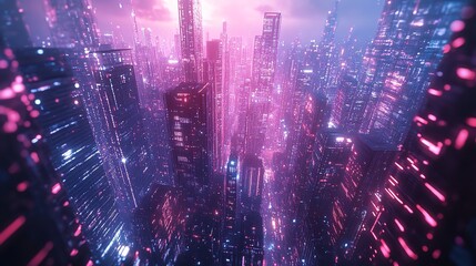 Obraz premium Stunning low-angle view of modern skyscrapers under a bright blue sky with clouds, embodying contemporary urban architecture and cityscape beauty.