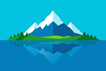 Serene Mountain Landscape With Snow Capped Peaks And Calm Lake