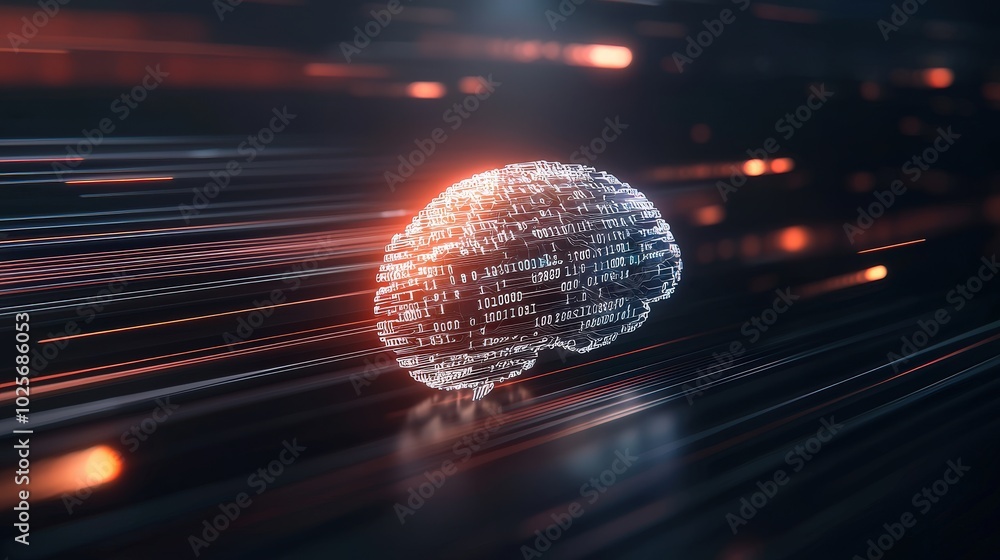 Poster a brain surrounded by computer code, representing learning in the digital age.