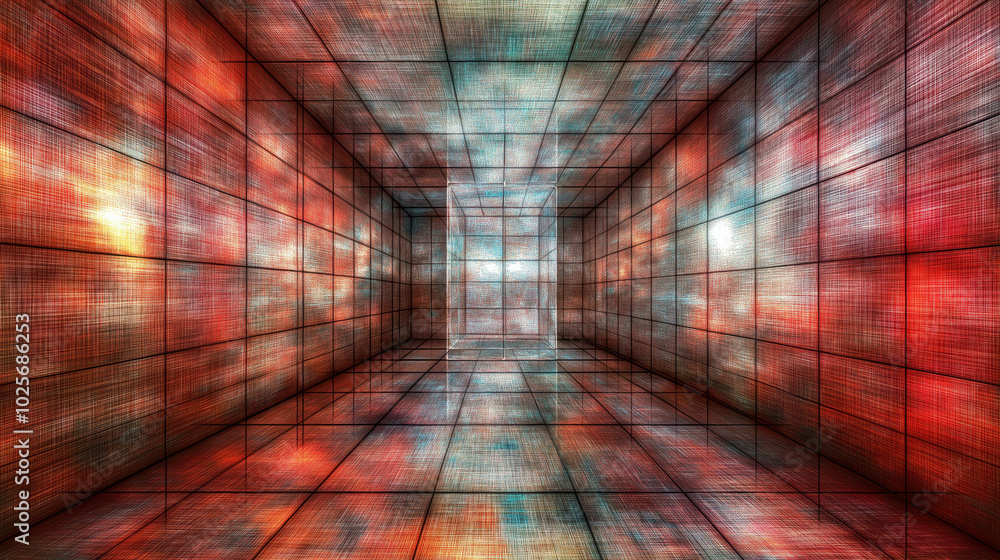 Poster abstract colored background perspective figure geometric cube with intersecting lines.the intersecti