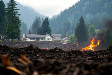 Wildfire threatening homes in a forested area