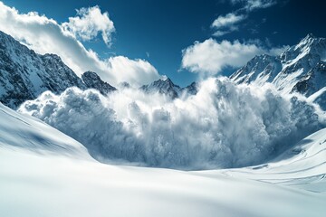 Majestic avalanche cascading down snowy mountain slopes
