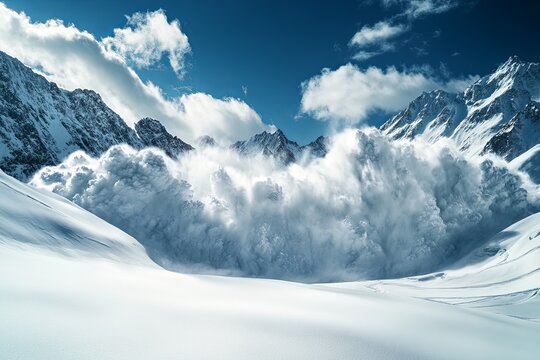 Majestic avalanche cascading down snowy mountain slopes