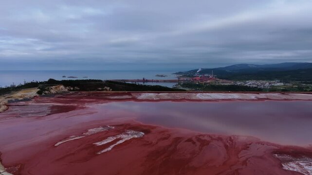 Red Mud Dam  With Toxic Waste From Aluminum Factory