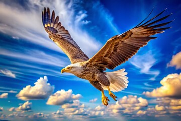 Fototapeta premium Majestic Bird in Flight Against a Clear Blue Sky Capturing the Beauty of Nature and Freedom