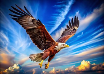 Obraz premium Majestic Bird in Flight Capturing the Essence of Freedom and Grace Against a Clear Blue Sky