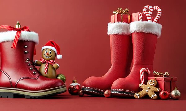 Santa Boots with Christmas Decorations