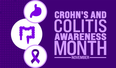 Crohn's and Colitis Awareness Month background or banner design template is observed every year in November. Holiday concept. Template for card, poster, placard, template.