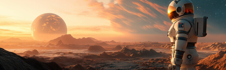 AI in space exploration, with robots landing on an alien planet