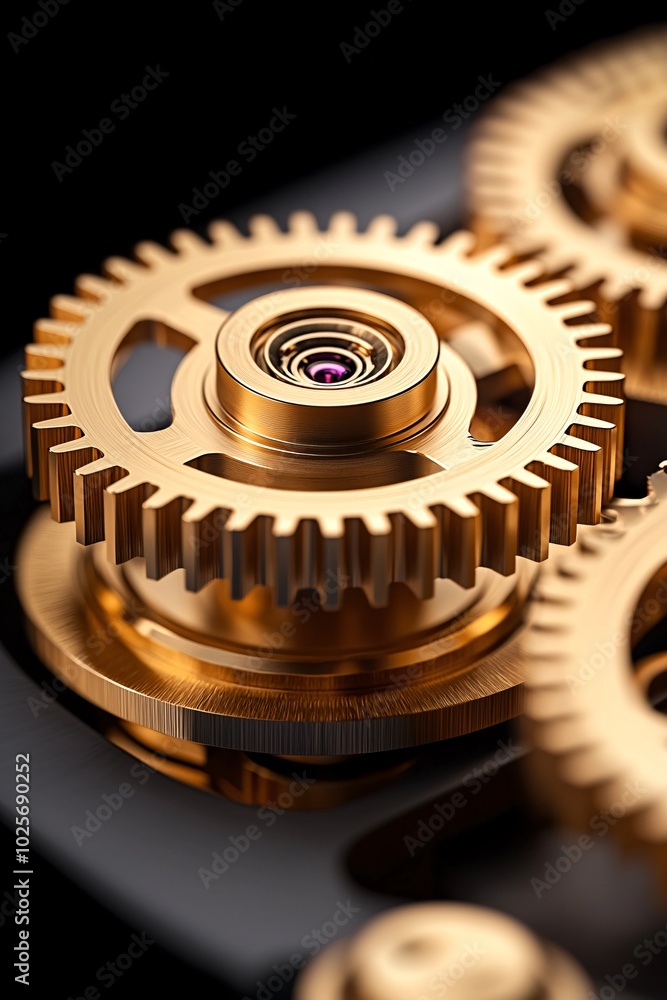 Poster a pair of golden gears meshing perfectly within a timepiece, emphasizing precision and the passage o