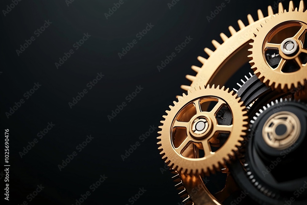 Poster a close-up of a golden gear slowly rotating within a clockwork mechanism, symbolizing the continuous