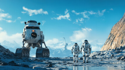 AI in space exploration, with robots landing on an alien planet