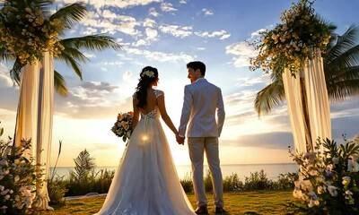 Romantic Wedding Ceremony at Sunset