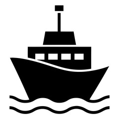 A minimalist boat on waves silhouette icon, perfect for digital projects or prints. This vector artwork features clean lines, offering a simple and elegant design for nautical or marine-themed visuals