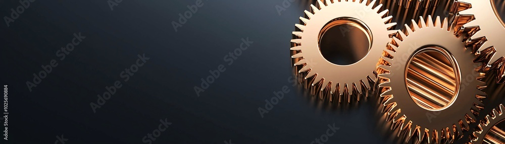 Poster a close-up of golden gears turning in perfect harmony, set against a dark, minimalistic background. 