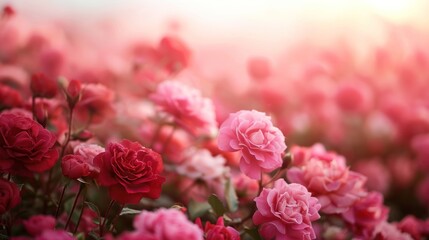 Obraz premium A Close-Up View of Pink and Red Roses in a Garden