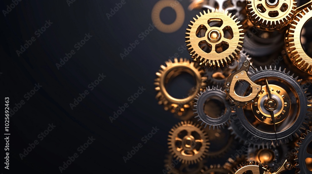 Poster a close-up view of intricately designed golden gears interlocking, symbolizing the passage of time a