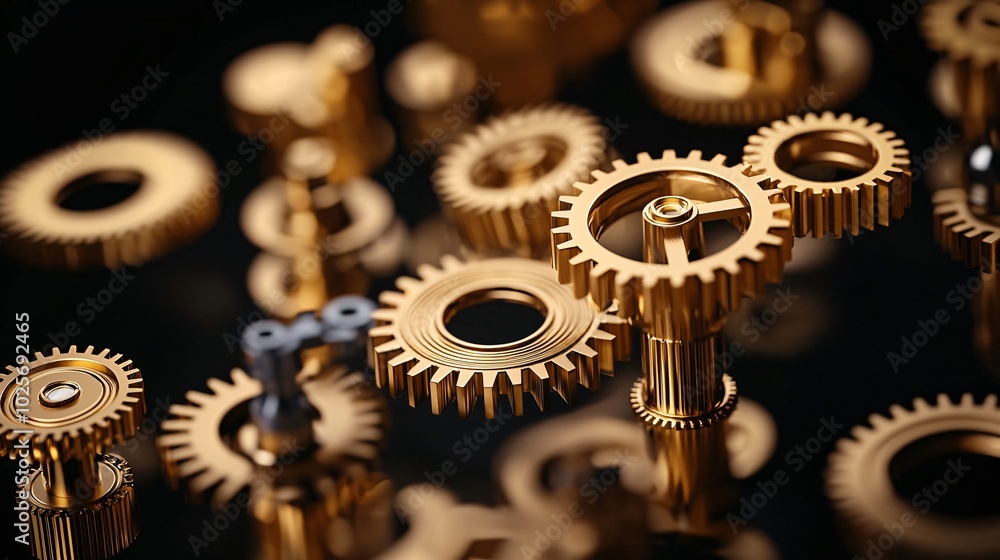 Poster a close-up view of intricately designed golden gears interlocking, symbolizing the passage of time a