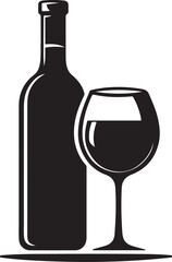 wine bottle and glass icon and logo silhouette vector art illustration