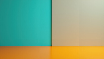 Naklejka premium Minimalist Interior with Teal Walls and Orange Floor – Vibrant Color Contrast in Empty Room for Abstract Design Concepts and Creative Backgrounds