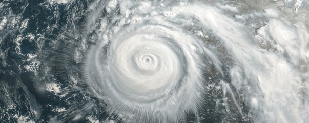 Aerial view of a strong hurricane swirling above the ocean, capturing nature's power.