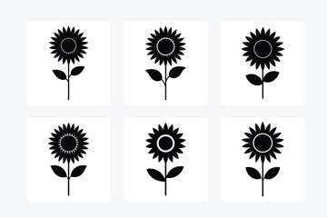 Fototapeta premium Black Sunflower Silhouettes in Squares