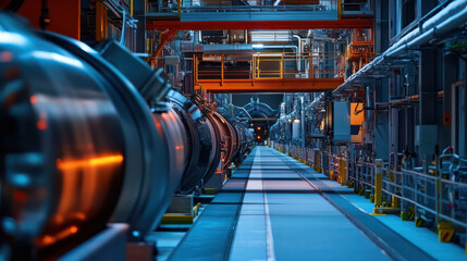 Fototapeta premium High-energy physics lab featuring a massive collider, where scientists observe particle behavior to explore fundamental laws of the universe