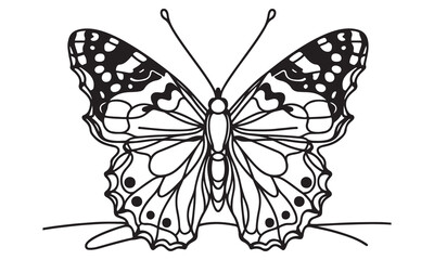 Elegant black and white butterfly illustration suitable for coloring or artistic projects