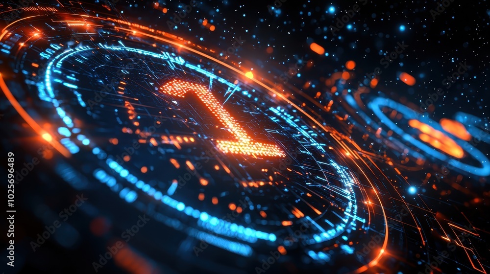 Poster futuristic digital number one with technological elements and glowing lights, symbolizing innovation