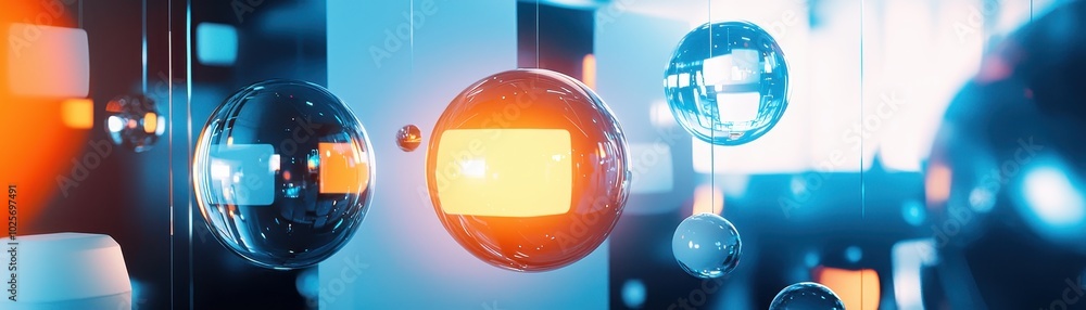 Poster abstract digital background featuring colorful glowing orbs and lights in a futuristic technological