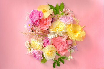 summer flowes and leaves, top view